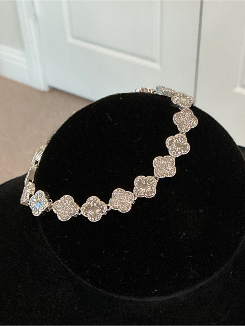 Silver Floral Clover Link Bracelet - Womens Jewelry